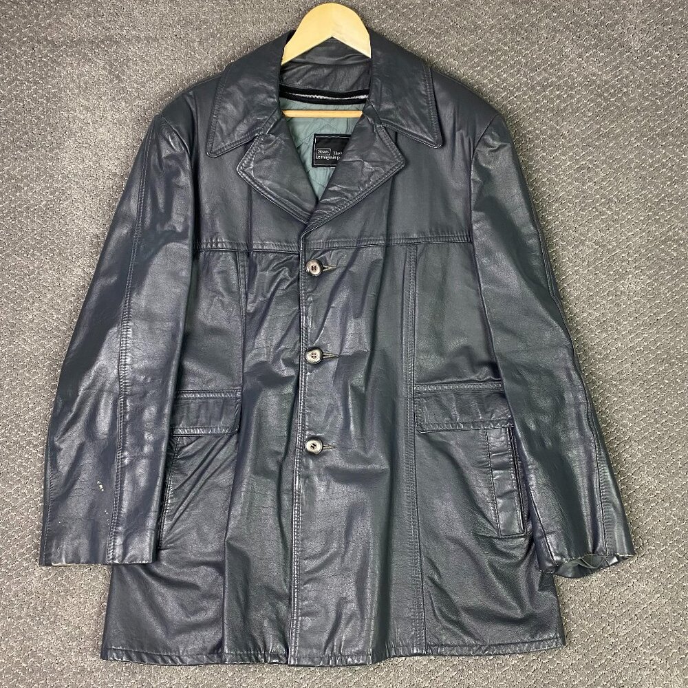 Vintage 70s Sears Leather Jacket Men's 46 Gray Zip In Liner Fight Club